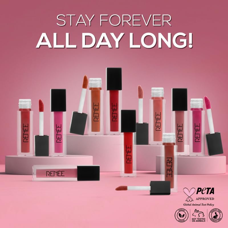 RENEE Stay Forever Matte Liquid Lipstick Combo | Transfer & Smudge-Proof | Long Lasting | Infused with Vitamin E & Jojoba Oil | Perfect for Gifting, Wedding & Special Occasions | Travel Pack of 10 - Image 3