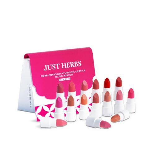 Just Herbs Ayurvedic Creamy Matte Micro Mini Lipstick Kit Lip Hydrating & Moisturizing, Lipsticks for Women Suitable All Indian Tones (Pack of 16)