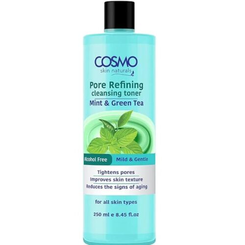 Cosmo Designs Pore Refining Mint & Green Tea Facial Cleansing Toner 250ml | Alcohol Free | Improves Skin Texture | Mild & Gentle | for All Skin Types