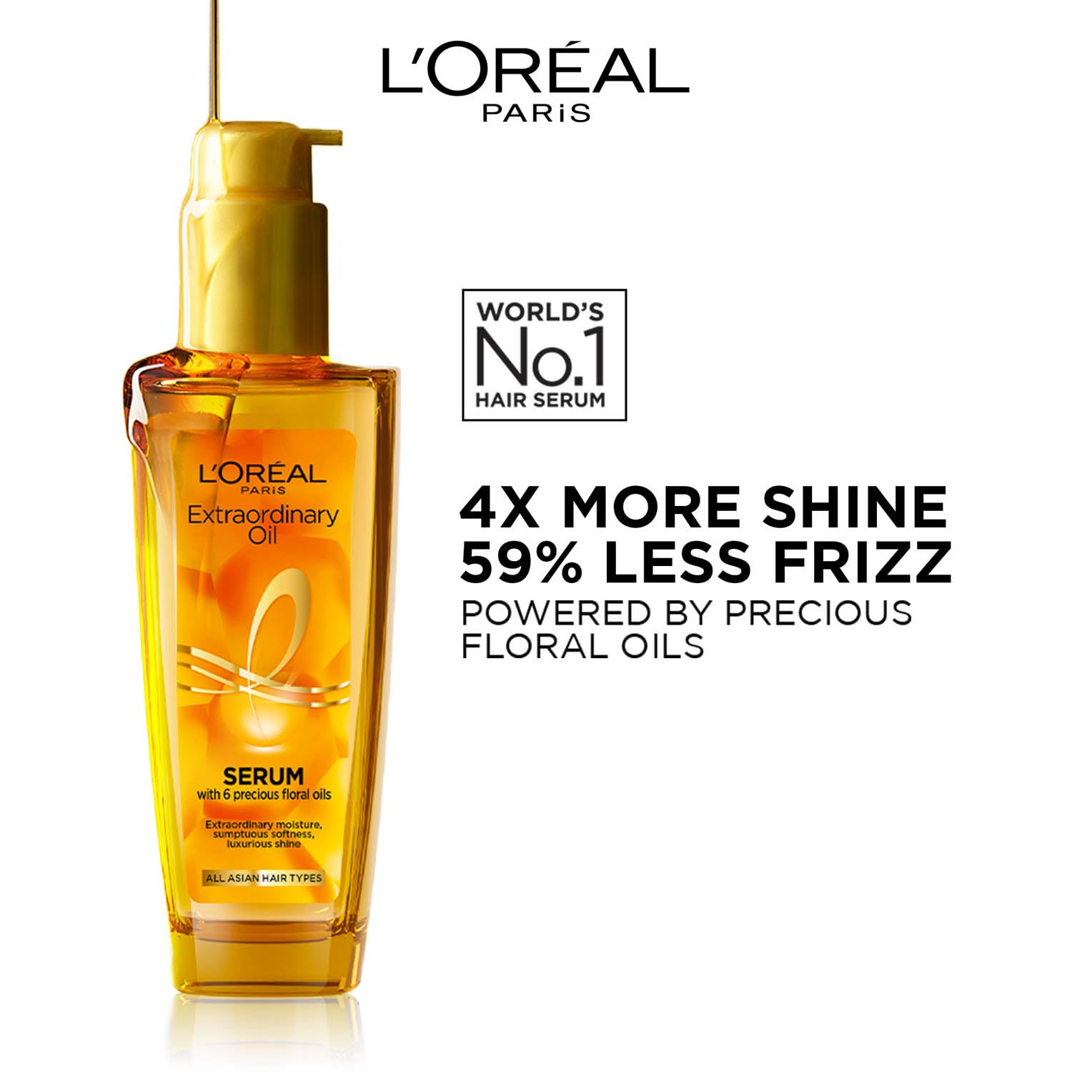 L'Oreal Paris Extraordinary Oil Hair Serum Powered by Floral Oils for All Hair Types, Volume- 100 ml, Makes hair frizz-free, stronger, shiny and provides UV and Heat Protection, Lightweight Formula - Image 3