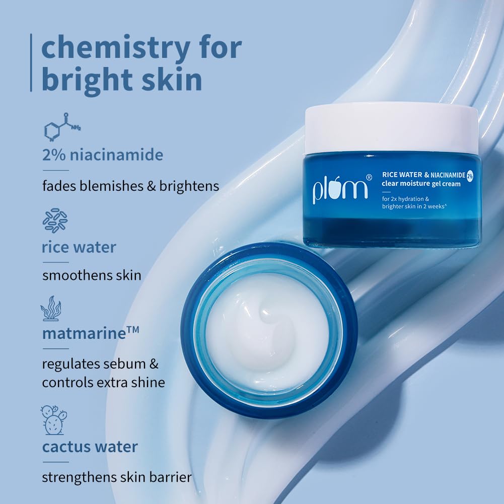 Plum 2% Niacinamide & Rice Water Superlight Gel Cream Moisturizer for Face | Oil-Free Hydration | Brightens, Fades Blemishes | Dermat-Tested | All Skin Types | Women & Men | 100% Vegan | 50 g - Image 4