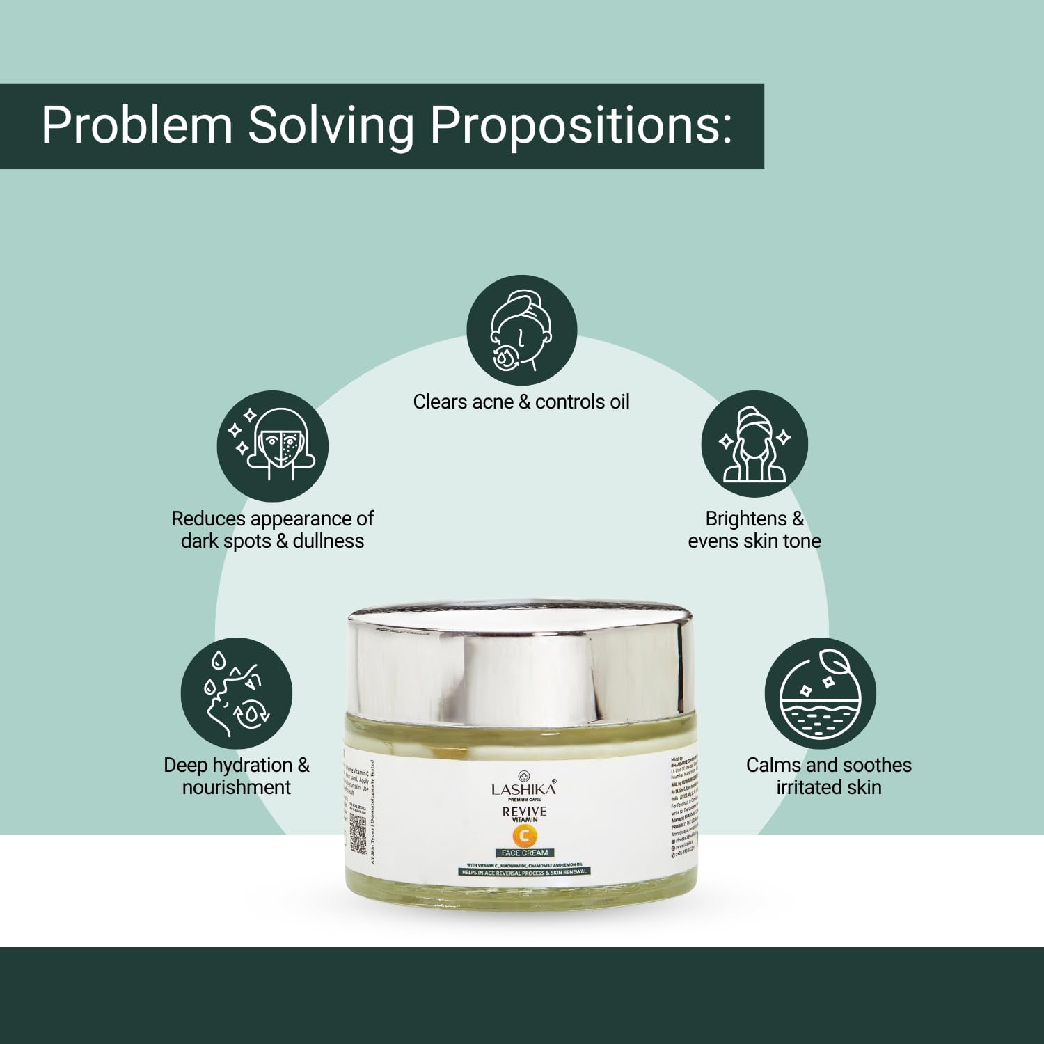Lashika Revive Vitamin C Face Cream | With Hyaluronic Acid, Niacinamide and Ceramides | Hydrating | 50g - Image 2