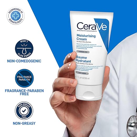 CeraVe Moisturizing Cream For Dry To Very Dry Skin (50ml) - Formulated with 3 Essential Ceramides And Hyaluronic Acid | Non-Comedogenic Moisturizer For Face and Body - Image 3