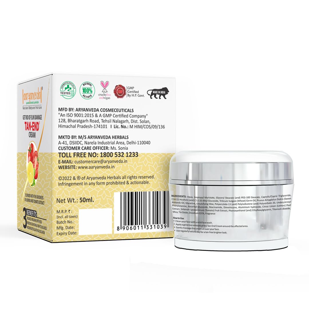 Aryanveda Tanend Face Cream For Fairness, Tan Removal & Anti Oxidant | Man & Women | 50 Gm (Pack Of 1) - Image 2