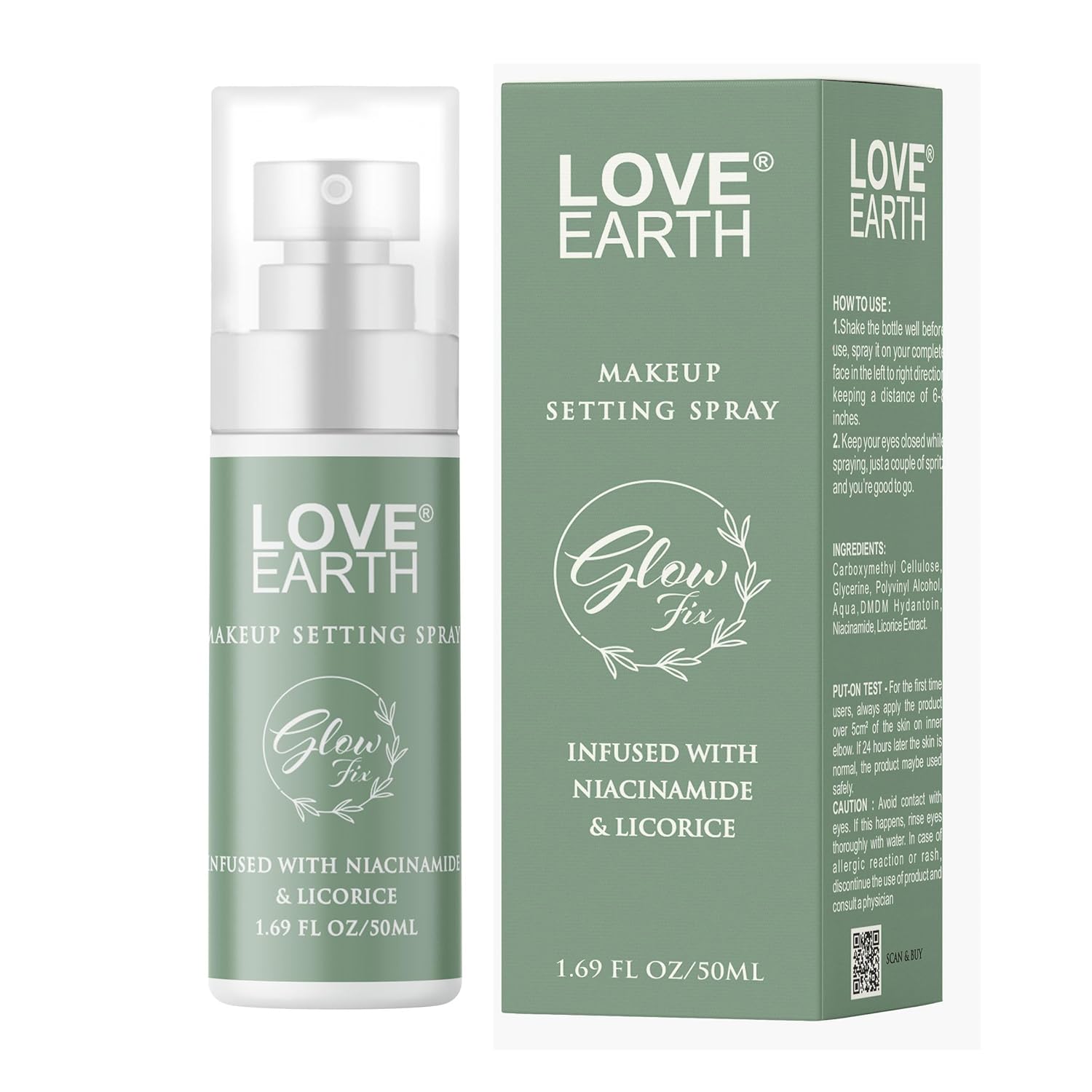 Love Earth Makeup Setting Spray Glow Fix, Infused With Niacinamide & Licorice, Lightweight, Control Excess Oil, Hydrating And Nourishing - 50Ml