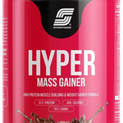 Sparkfusion Hyper Mass Gainer High Protein Muscle Building & Weight Gainer Formula | 16.8g Protein,58.80g Carbs,306 Calories With Milk for Muscle Support & Muscle Mass Gain | 1000 Gm | Chocolate Flavour