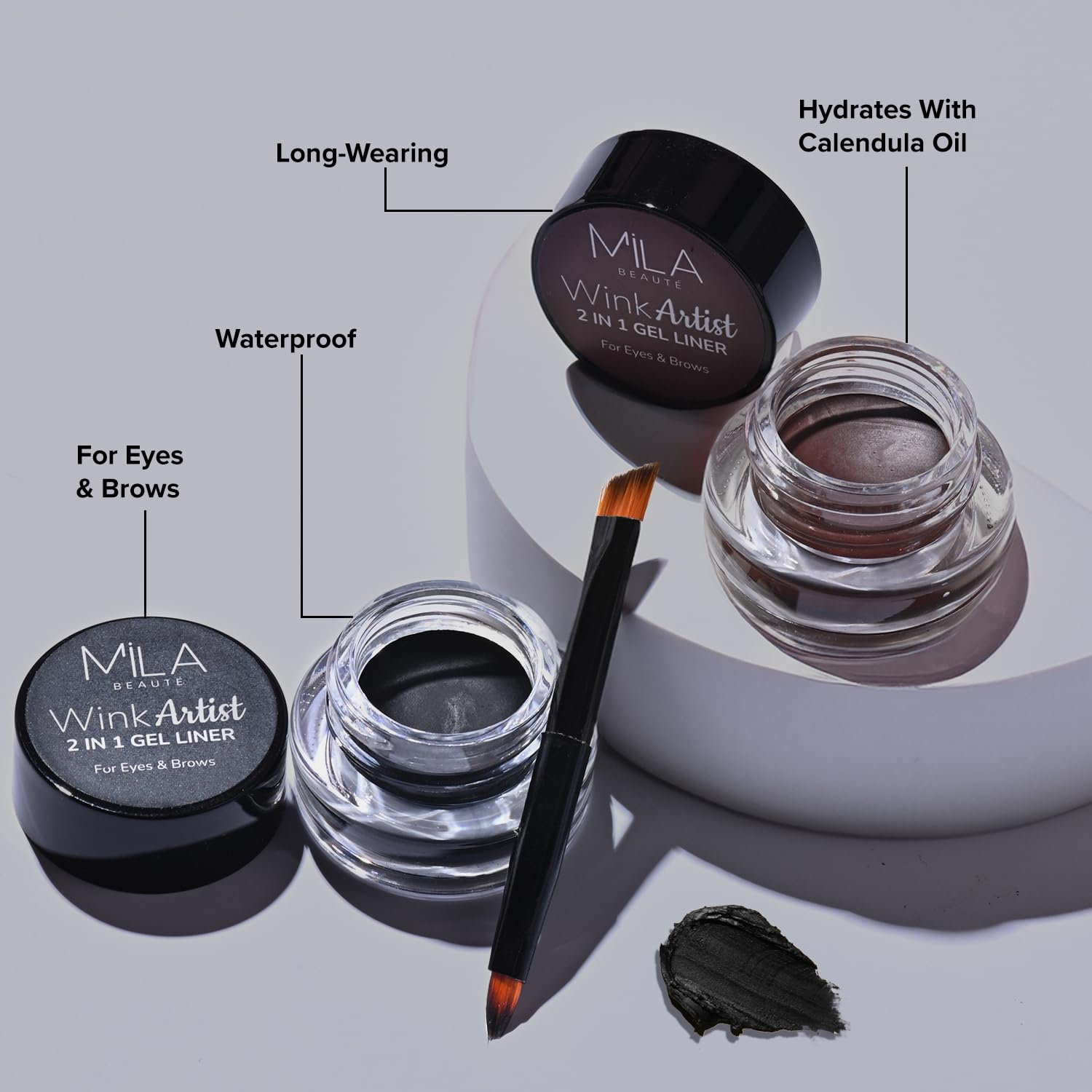 Mila Beaut? 36 Hr Waterproof Wink Artist 2 in 1 Eyebrow & Gel Eyeliner with Brush | Long Lasting & Smudgeproof Formula | Calendula Oil and Aloe Vera | Shade - (Black, 4g) - Image 5