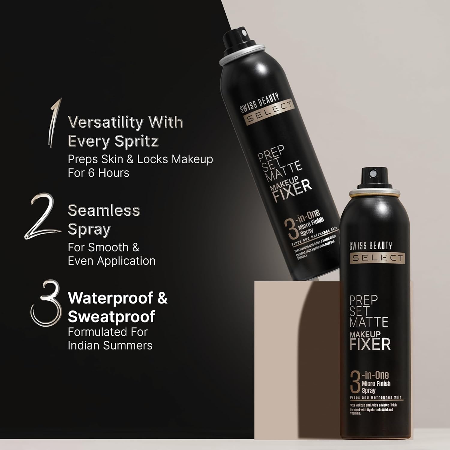 Swiss Beauty Prep Set Matte Makeup Fixer | Natural Matte Finish | With Vitamin E and Hyaluronic Acid | Long Lasting | 3-in-1 micro-fine spray | 120ml - Image 3