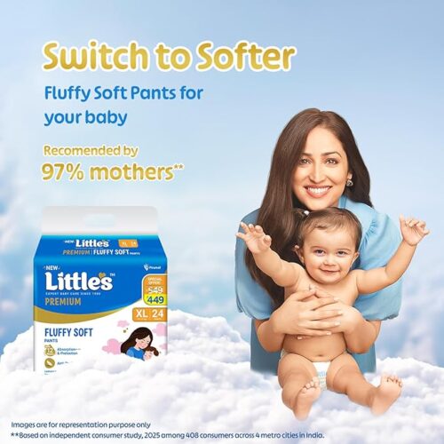 Little's Premium Baby Diapers XL Size (Extra Large) Pants Style | 12-17 kg | 48 Count - Pack of 2 | CottonSoft Baby Diaper with Leakage Guard, Wetness Indicator & 12 Hours Absorption