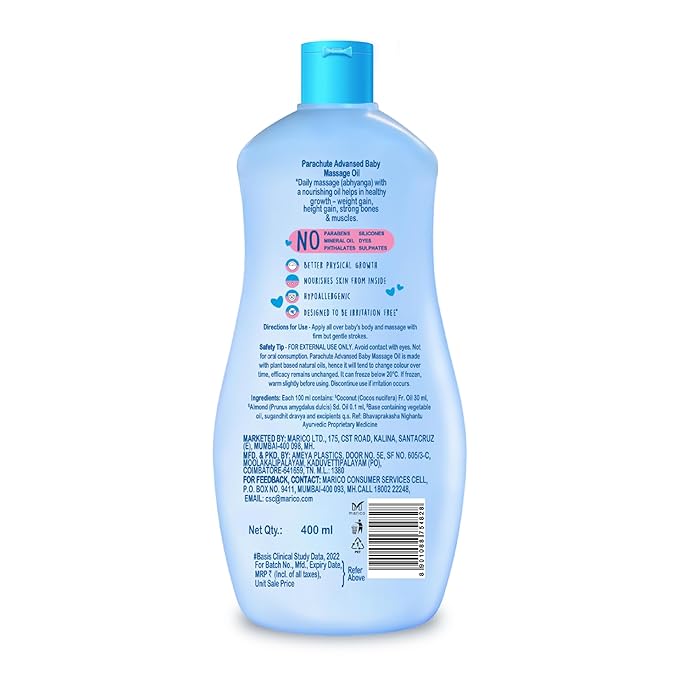 Parachute Advansed Baby Massage Oil for New Born| 100% Virgin Coconut Oil | Clinically Proven for Better Growth| Vitamin E & F| 400 Ml - Image 2