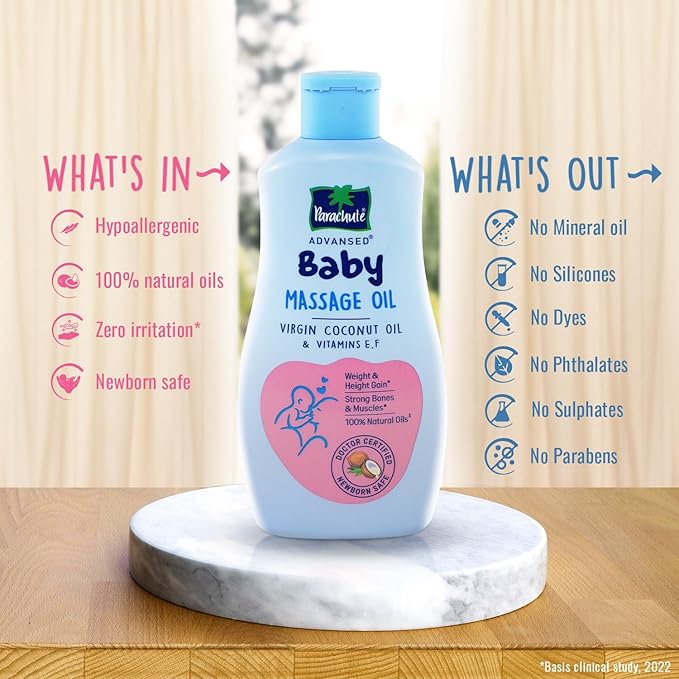 Parachute Advansed Baby Massage Oil for New Born| 100% Virgin Coconut Oil | Clinically Proven for Better Growth| Vitamin E & F| 400 Ml