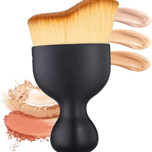 TCCO ENTERPRISE Foundation Makeup Brush, Flat Kabuki Travel Foundation Brush for Blending Liquid, Cream or Flawless Powder Cosmetics, Portable Face & Body Makeup Brush, with Protective Case (Black)