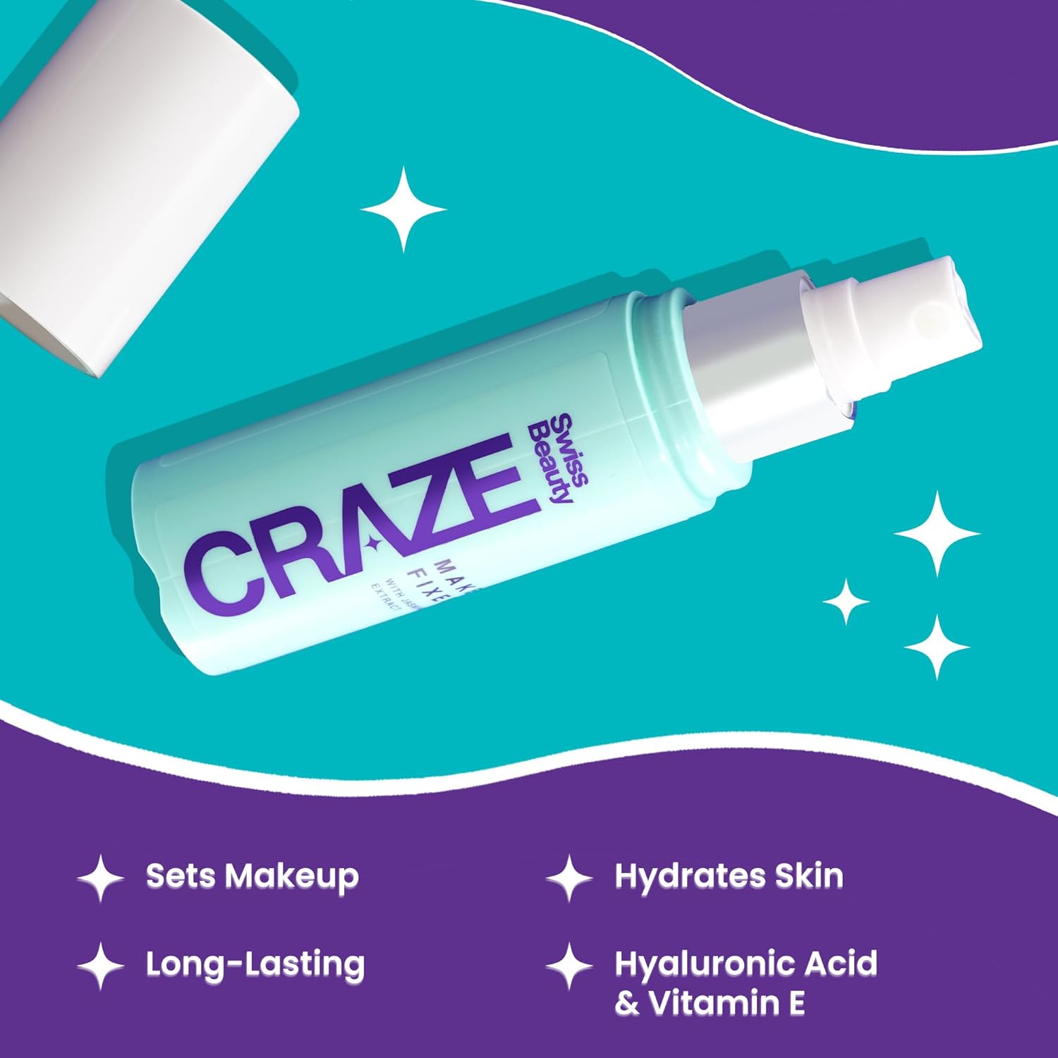 Swiss Beauty CRAZE 2-in-1 Sweatproof Hydrating Mist + Makeup Setting Spray | With Niacinamide and Vitamin E | For Long lasting and sweat-proof Makeup | 50ml - Image 3
