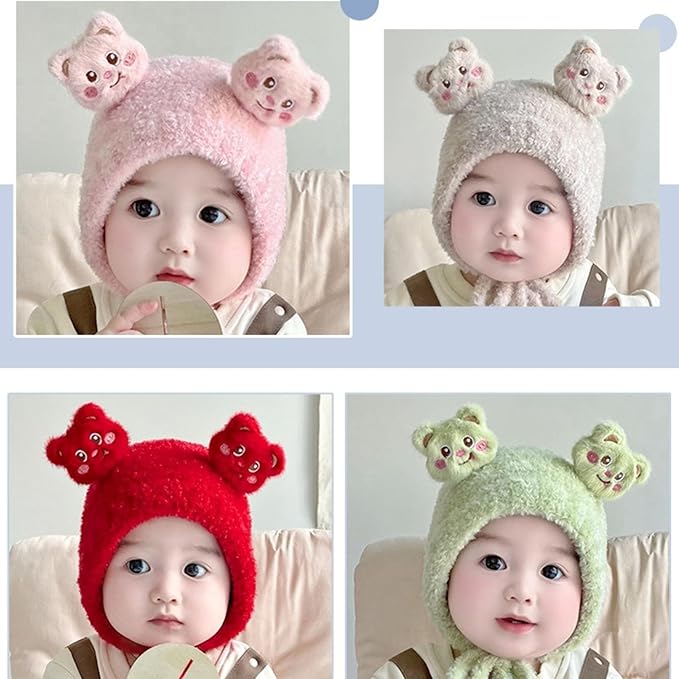 Tomorrow Baby Winter Hat, Ultra-Soft Knitted Plush Hat, Cute Baby Hat, Baby Boy & Girl Winter Hat, Warm Little Bear Pattern Baby Plush Hat, Baby Pom Pom Hat - Image 2
